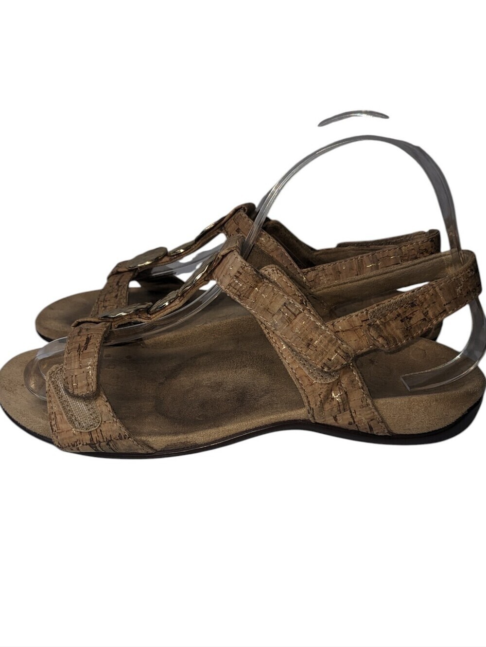 Vionic Tan Cork Slingback Sandals with Gold Discs Comfort Wear Size 6.5 Flaw - Picture 4 of 9